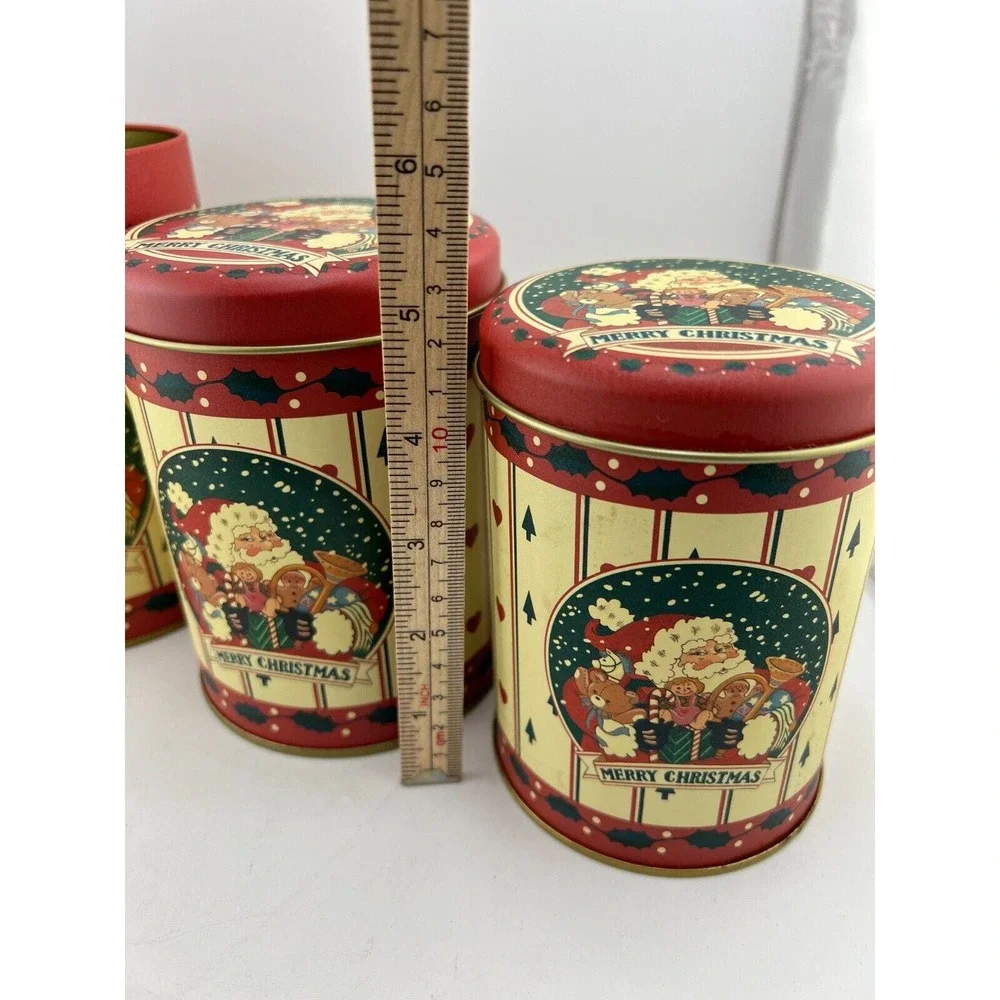 Vintage Holiday Merry Christmas Santa Tin‎ Set of 3